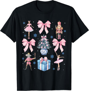 Pink Coquette Bow Christmas Nutcracker Ballet Xmas Holiday T-Shirt - T-Shirt | Black