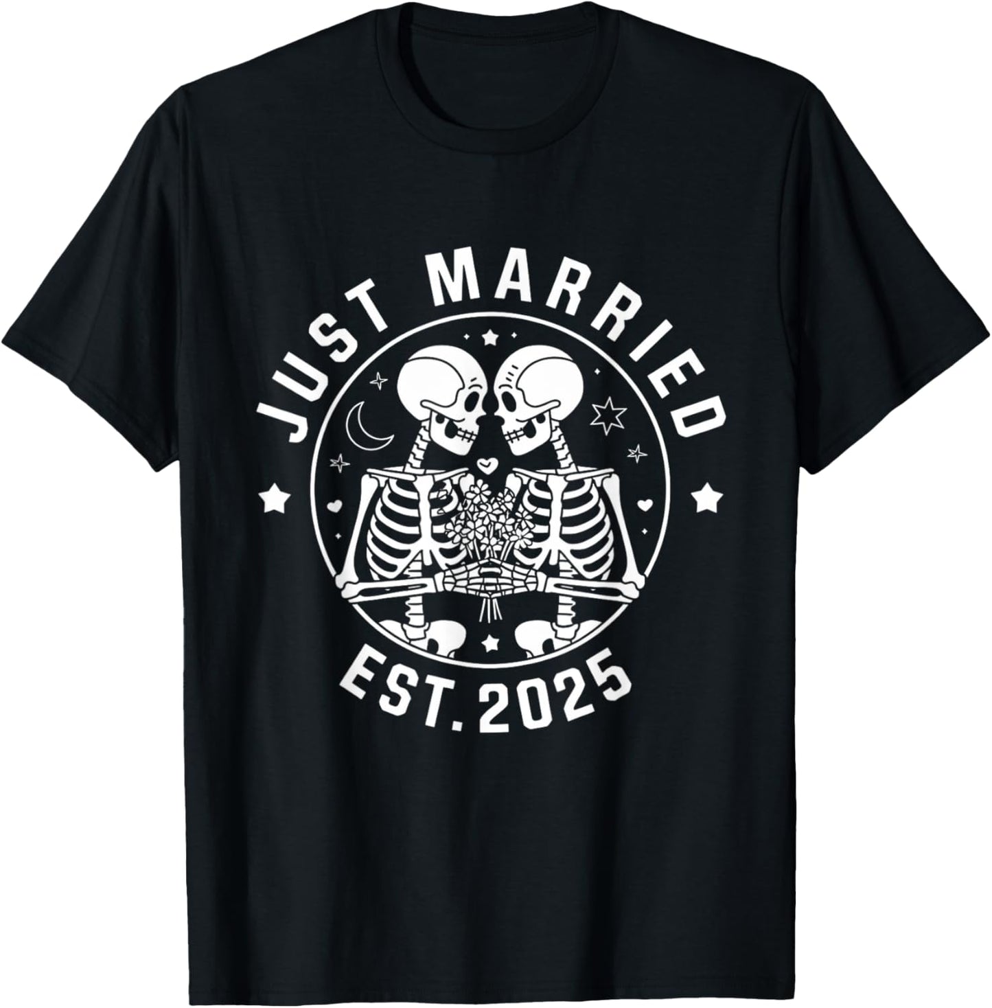 Just Married Skeleton Couple Est. 2025 T-Shirt - T-Shirt | Black