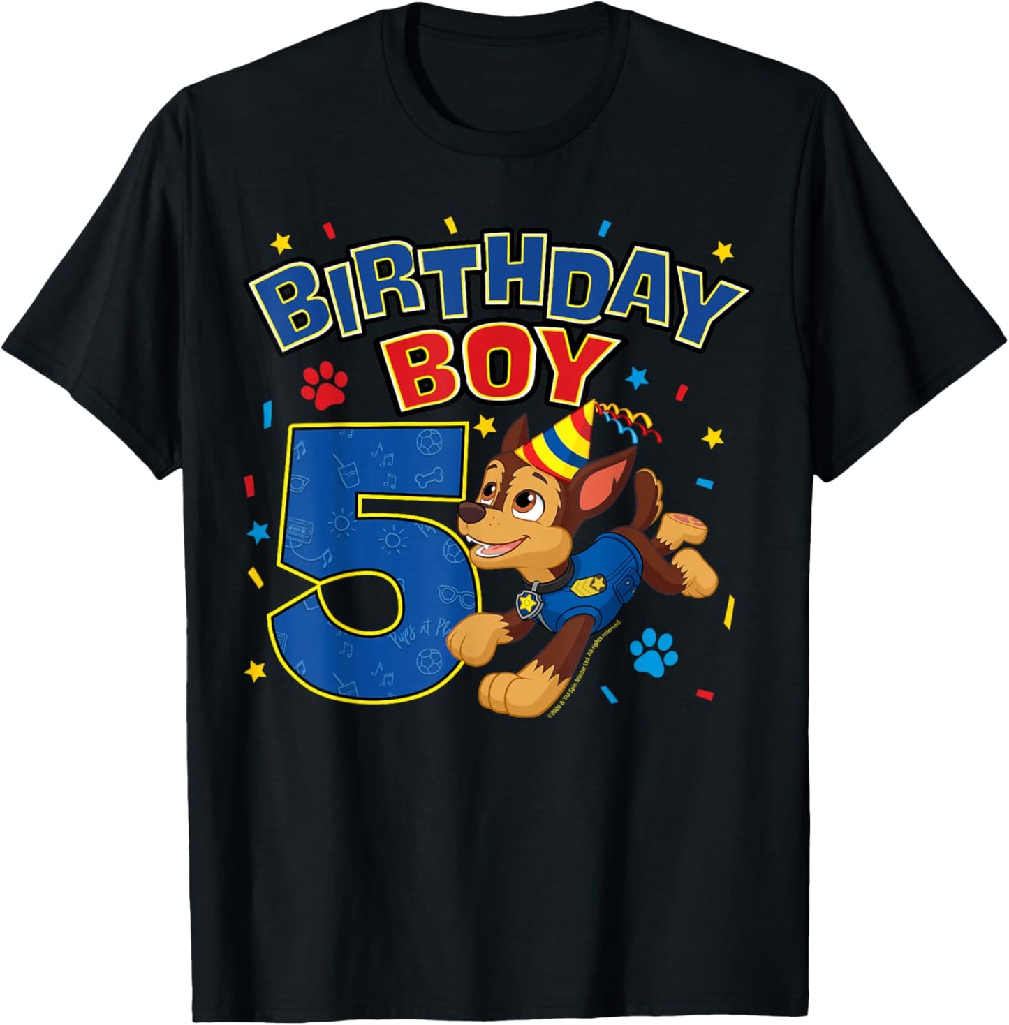 Official Paw Patrol Birthday Boy Chase Football Age 5 T-Shirt - T-Shirt | Black