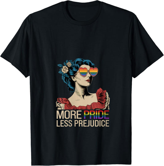 More Pride Less Prejudice Pride Month LGBTQ V-Neck T-Shirt - T-Shirt | Black