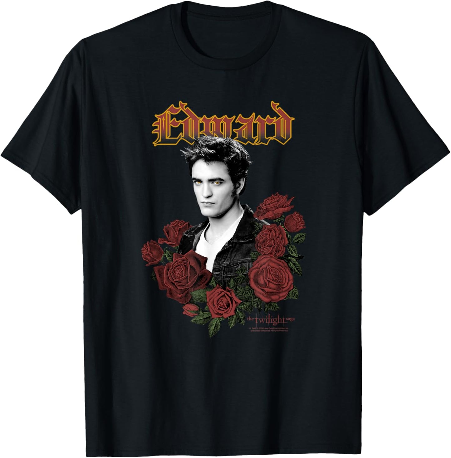 Twilight Edward Goth Print with Roses Vintage Movie T-Shirt - T-Shirt | Black