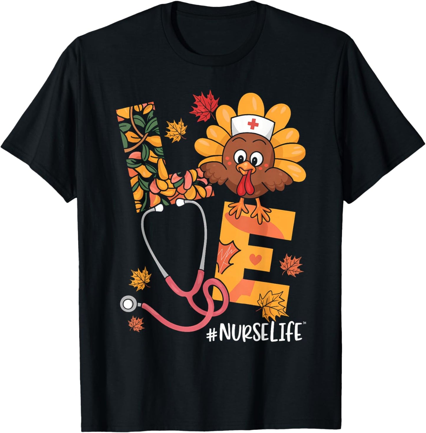 Turkey Nurse Thanksgiving Fall Scrub Nursing RN ICU ER Nicu T-Shirt - T-Shirt | Black