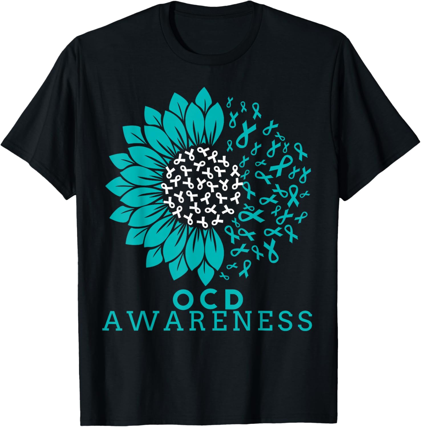 OCD Awareness Sunflower Ribbon Obsessive Compulsive Disorder T-Shirt - T-Shirt | Black