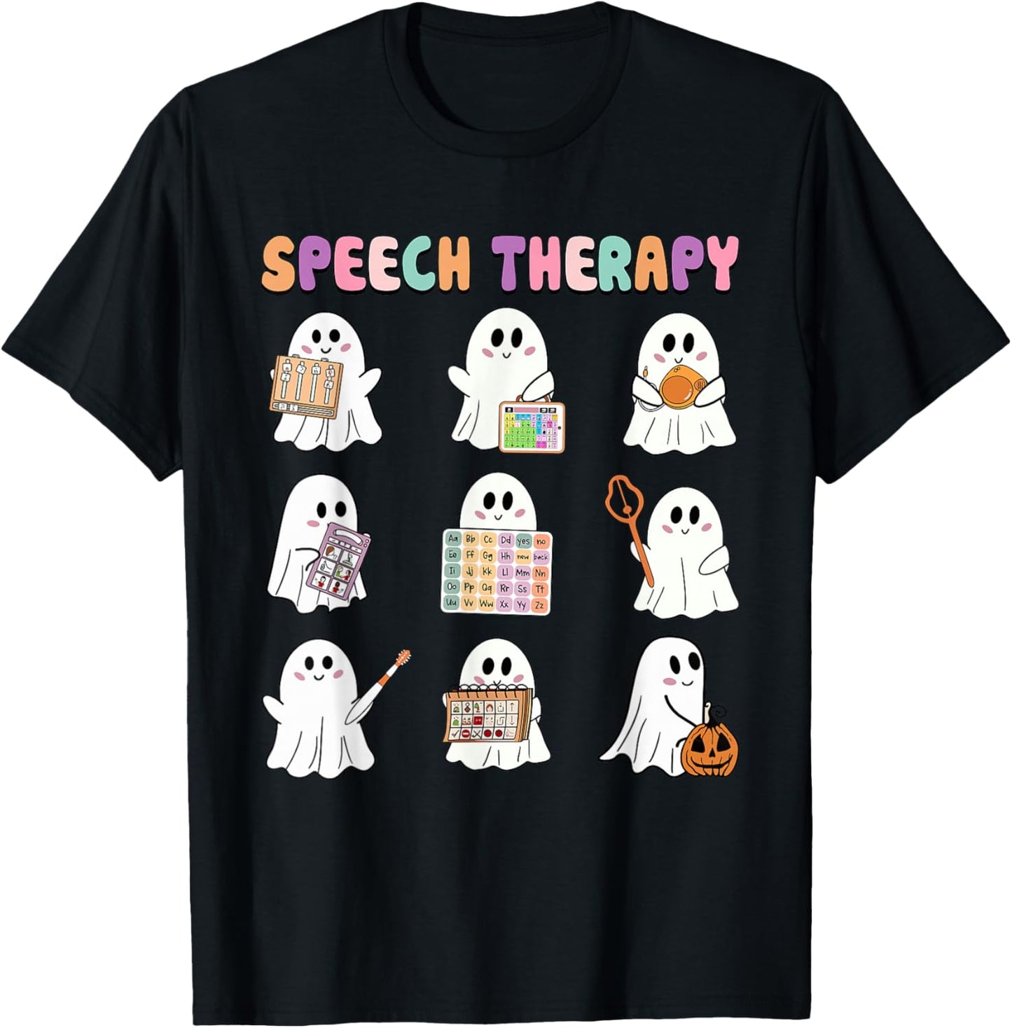 Speech Therapy Ghost SLP Ghost Speech Therapist Halloween T-Shirt - T-Shirt | Black