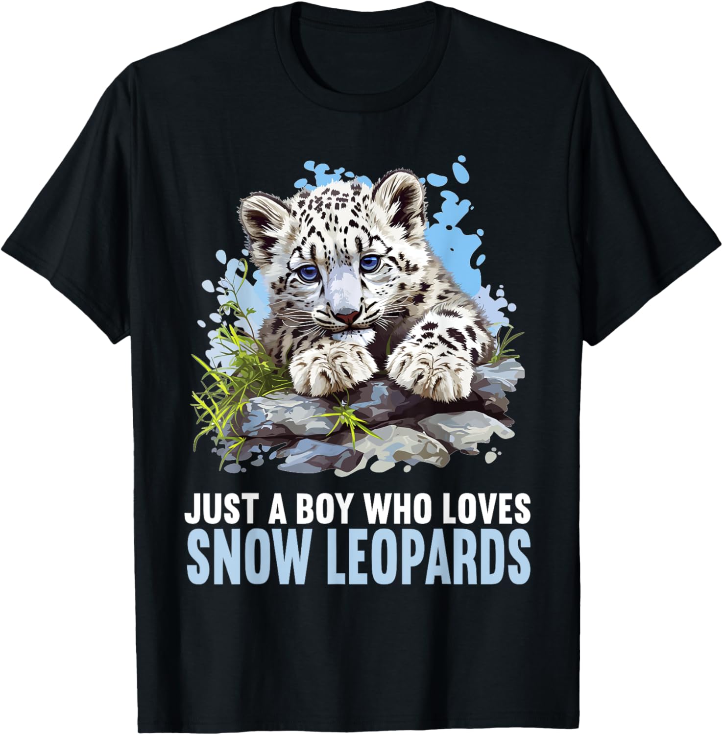 Just a Boy who loves Snow Leopards Lovers Snow Leopard T-Shirt - T-Shirt | Black