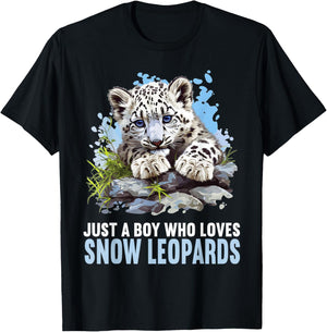 Just a Boy who loves Snow Leopards Lovers Snow Leopard T-Shirt - T-Shirt | Black