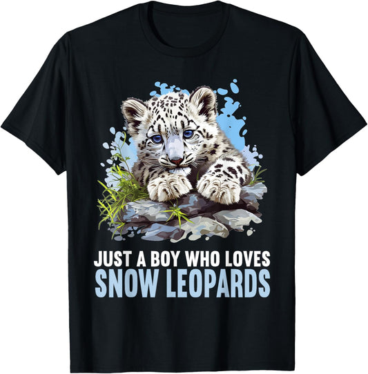 Just a Boy who loves Snow Leopards Lovers Snow Leopard T-Shirt - T-Shirt | Black