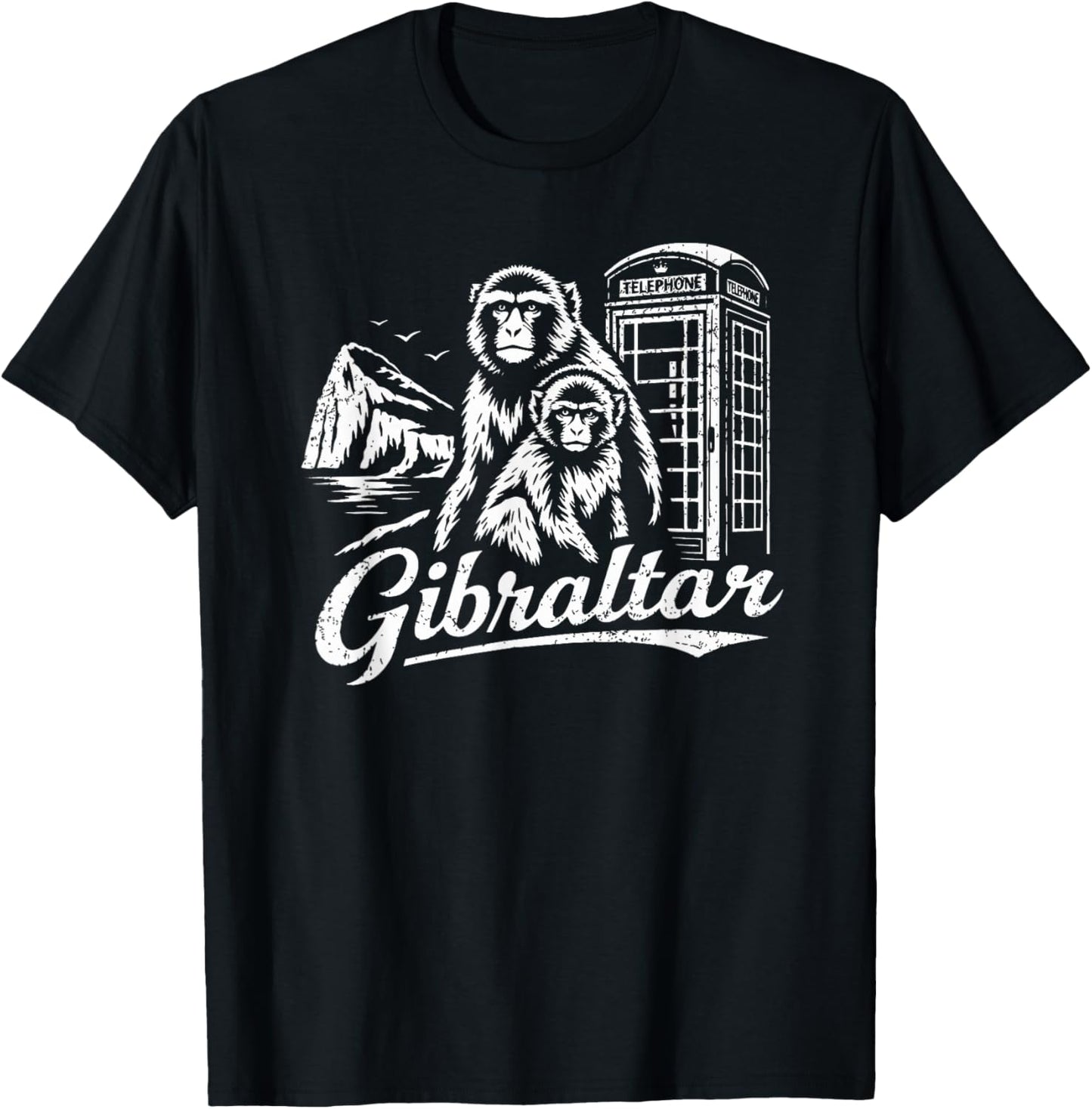 Gibraltar Monkeys Rock Coastal Travel Graphic T-Shirt - T-Shirt | Black