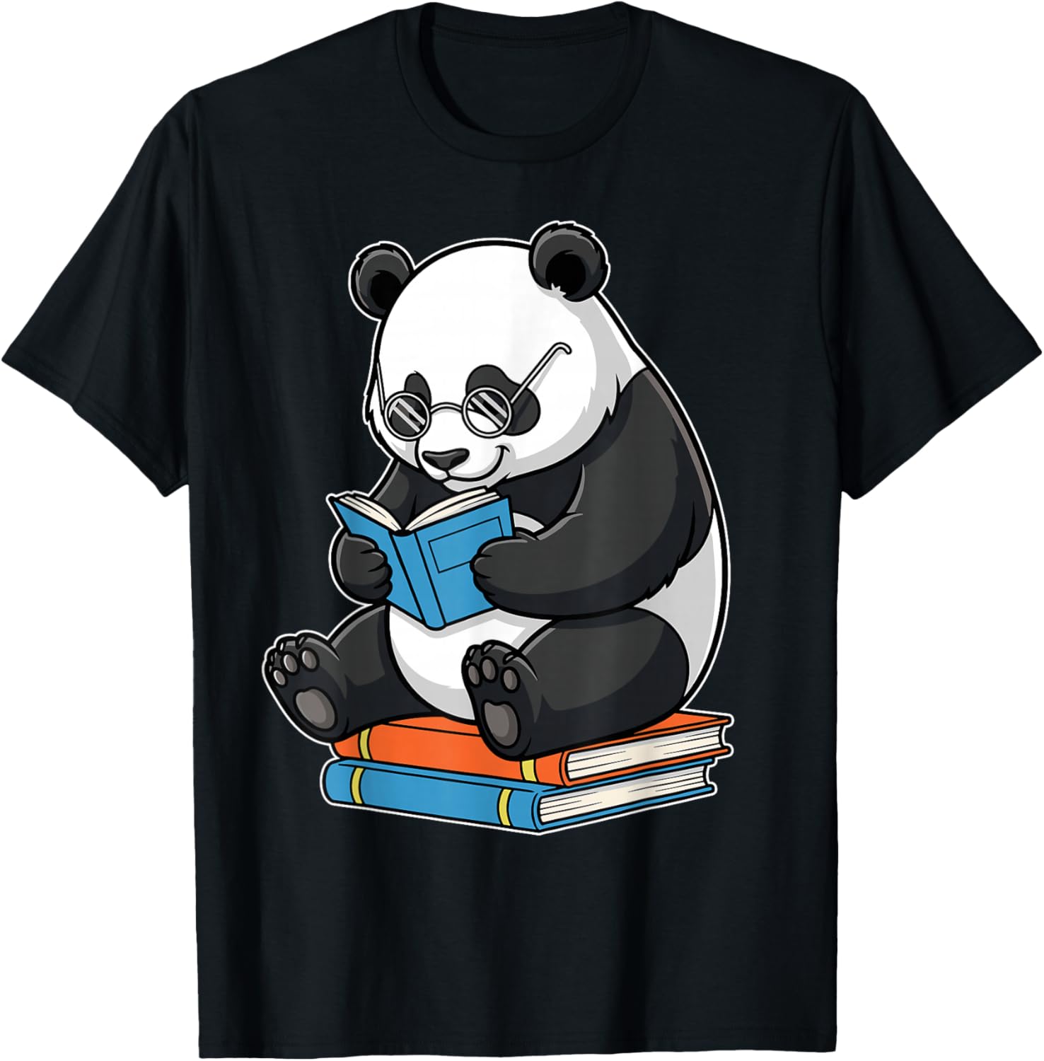 Funny Panda with Glasses Reading Book Librarian Panda T-Shirt - T-Shirt | Black