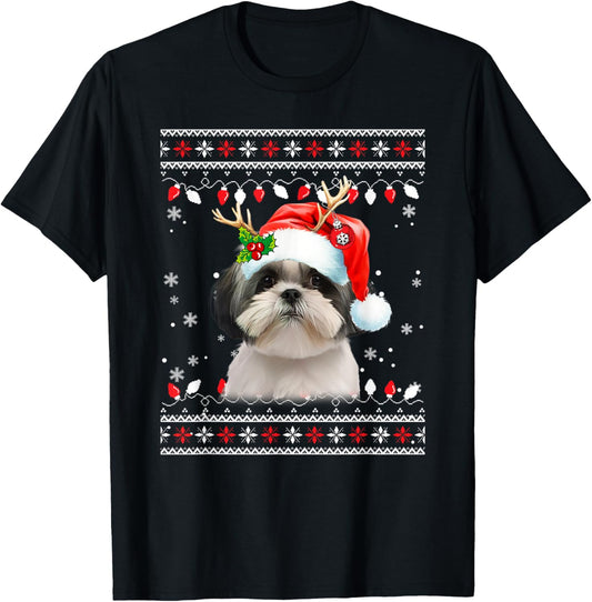Cute Shih Tzu Christmas Sweater for Dogs Lover T-Shirt - T-Shirt | Black