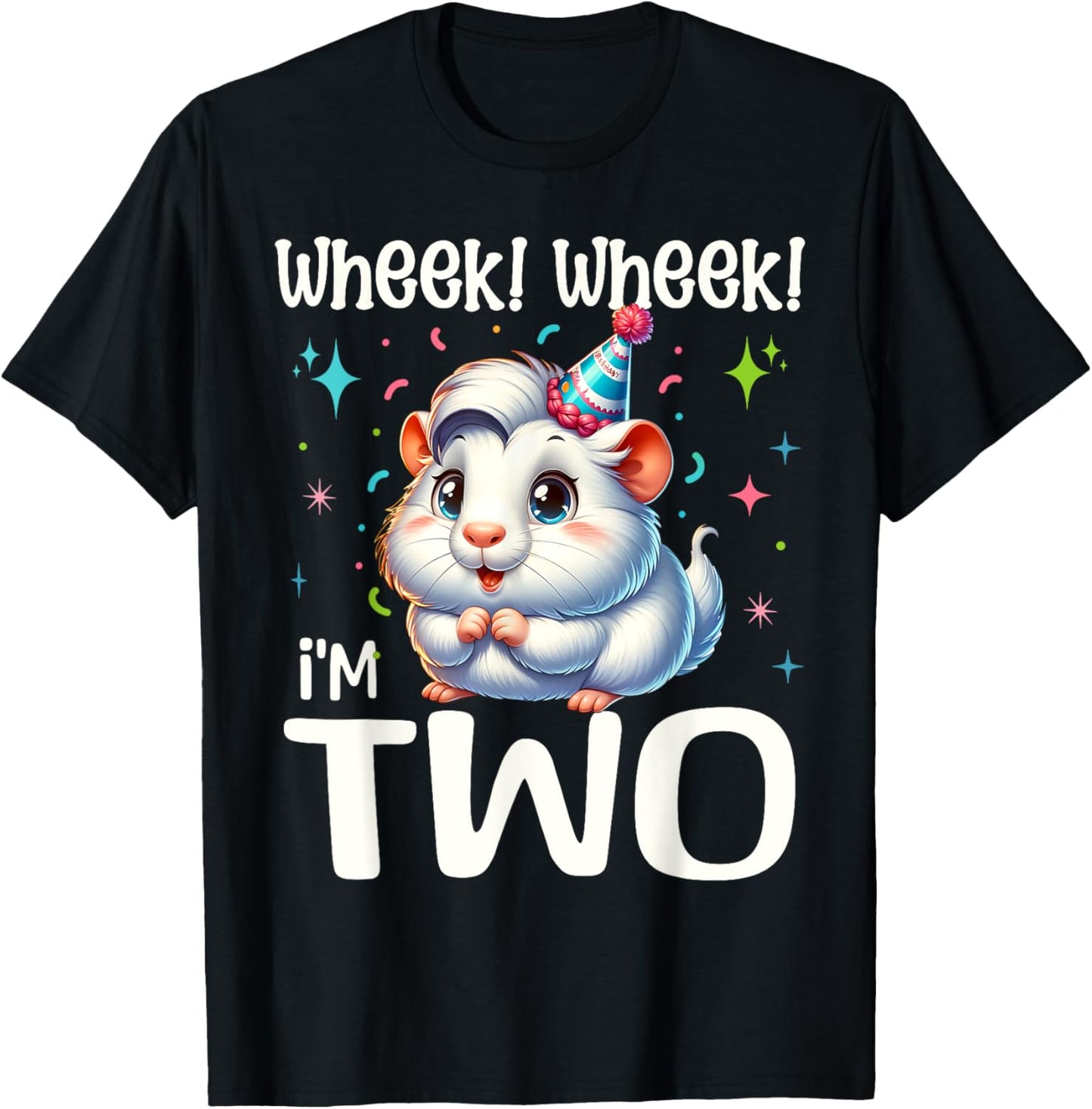Wheek! I'm Two Cute Guinea Pig 2 Year old 2nd Birthday T-Shirt - T-Shirt | Black