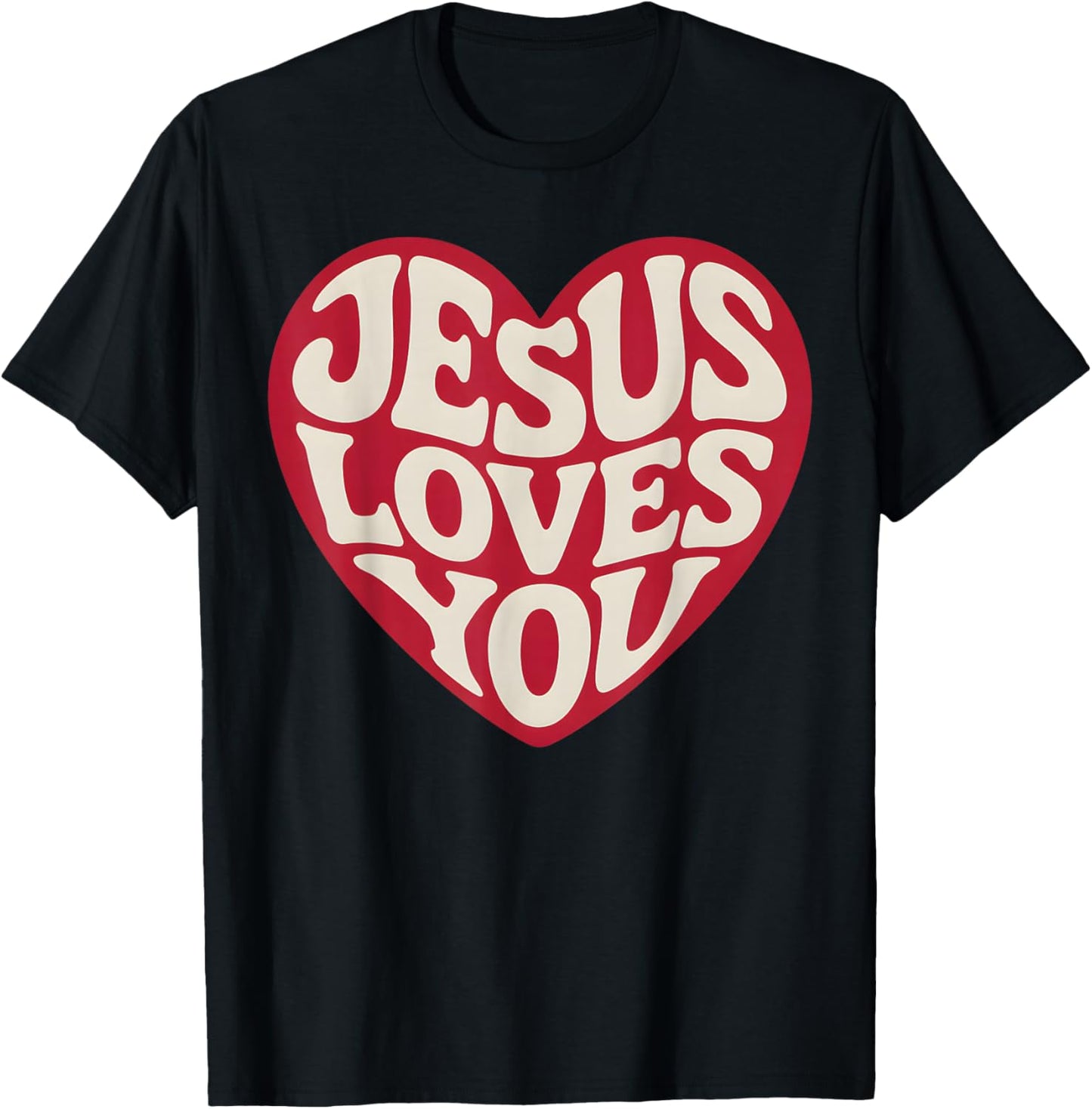 Jesus Loves You Retro Christian Heart Vintage Style T-Shirt - T-Shirt | Black
