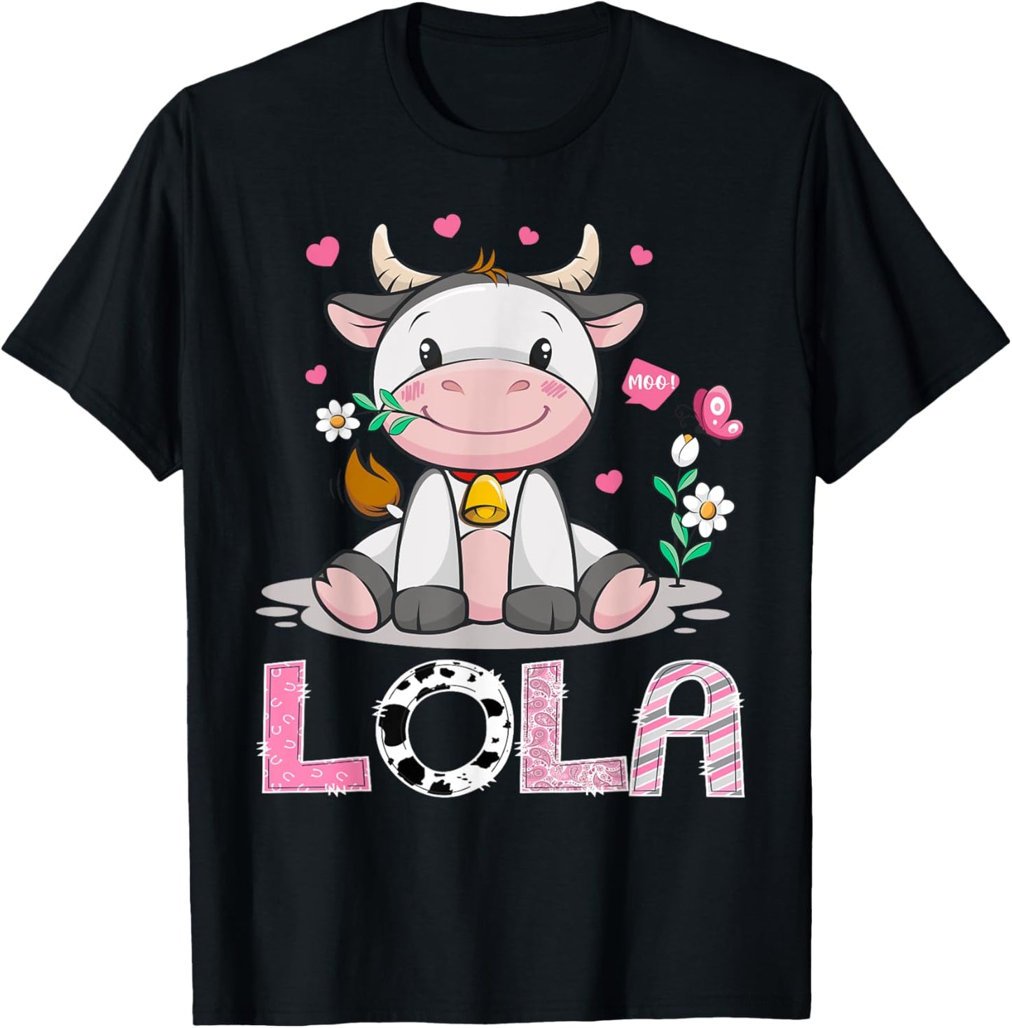 Lola Cute Cow Moo Moo Farmer Birthday Family Matching T-Shirt - T-Shirt | Black