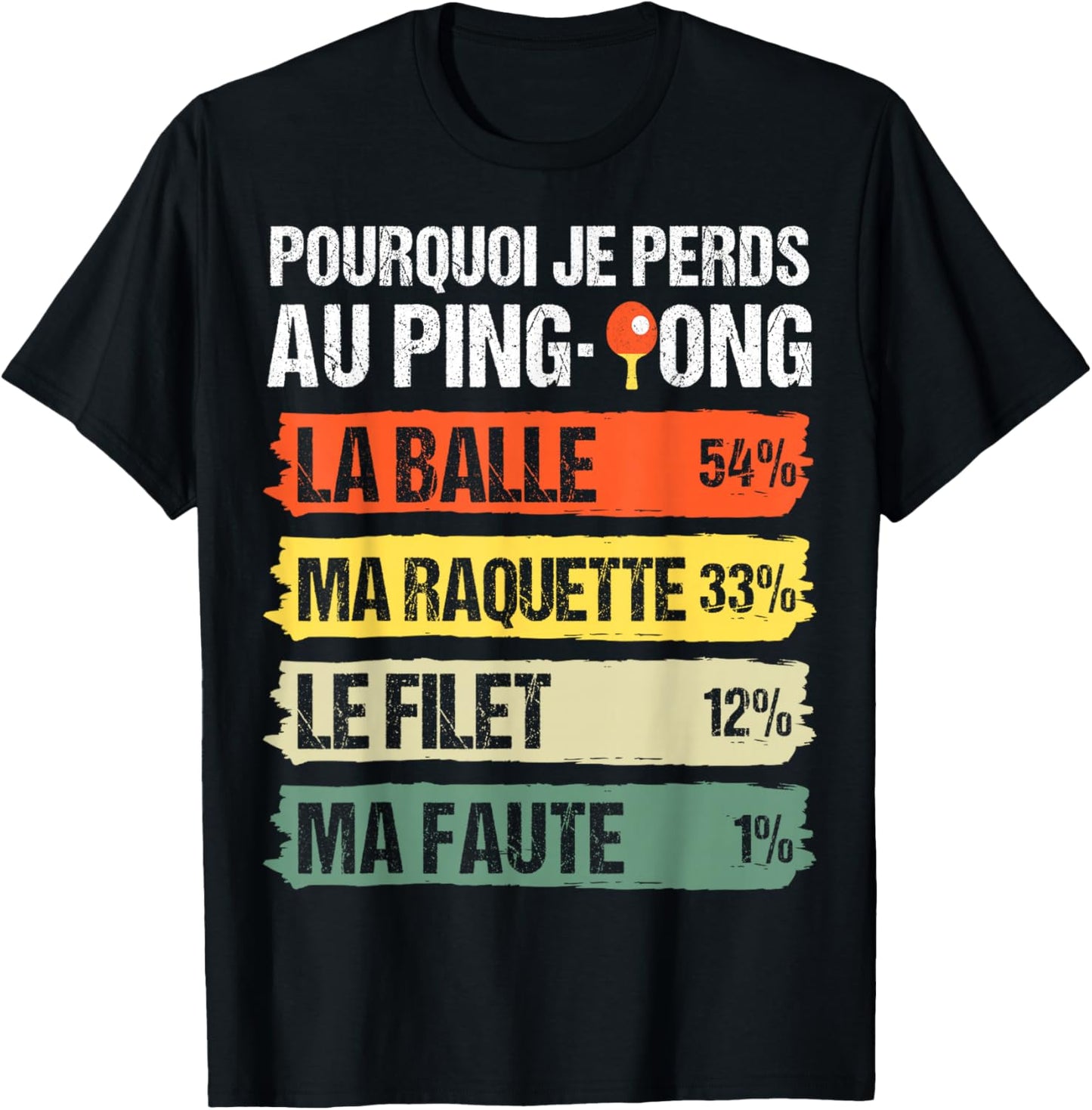 Pourquoi Je Perds Au Ping-Pong Humour Pongiste Cadeau Rétro T-Shirt - T-Shirt | Black