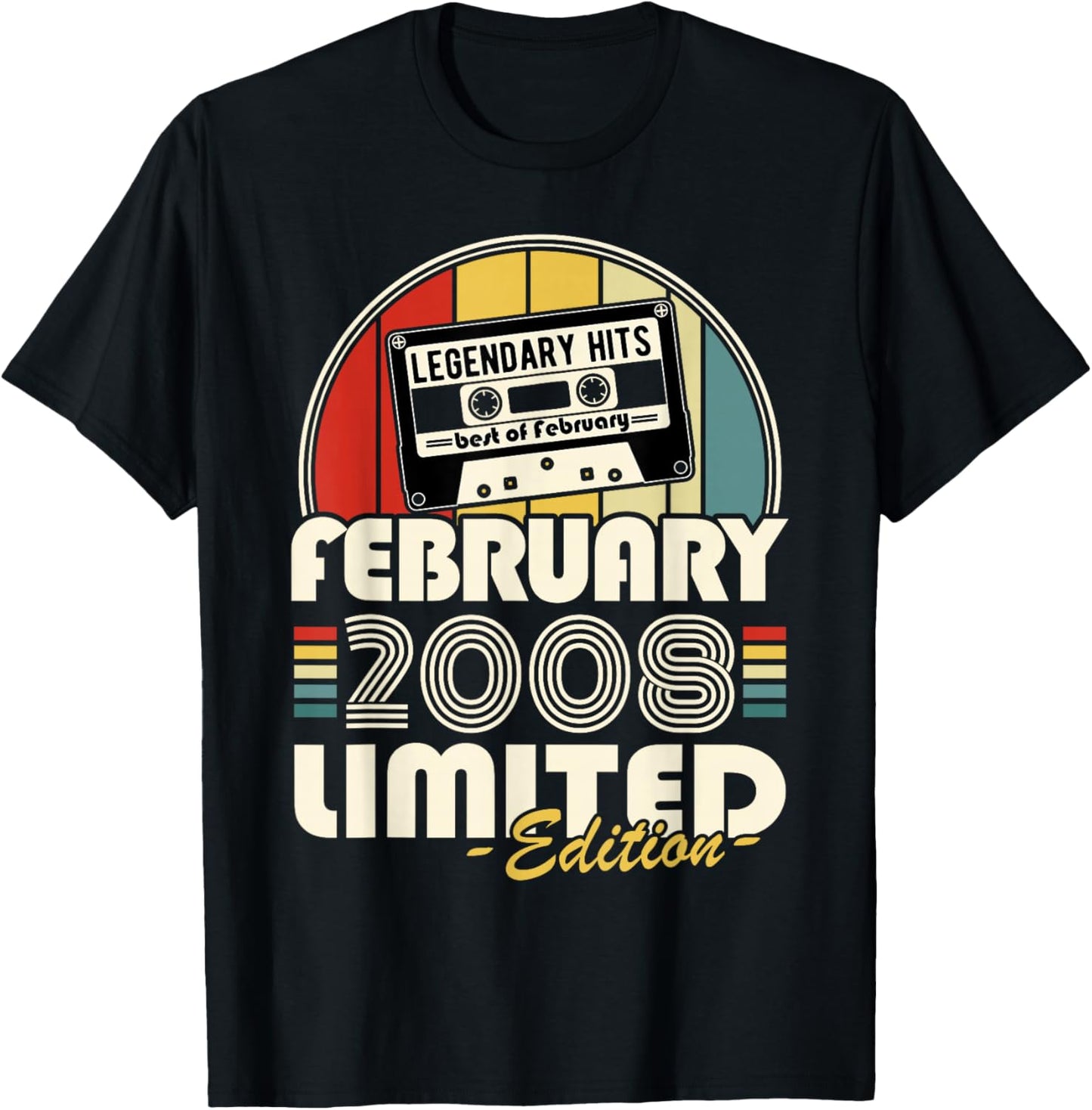 Vintage Birthday 18 Years Born in February 2008 Boy Girl T-Shirt - T-Shirt | Black