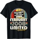 Vintage Birthday 18 Years Born in February 2008 Boy Girl T-Shirt - T-Shirt | Black