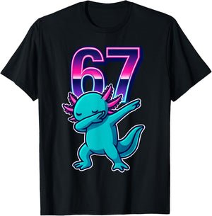 Funny Dabbing Axolotl 67 Meme Retro 80s Girls Boys Teenager T-Shirt - T-Shirt | Black