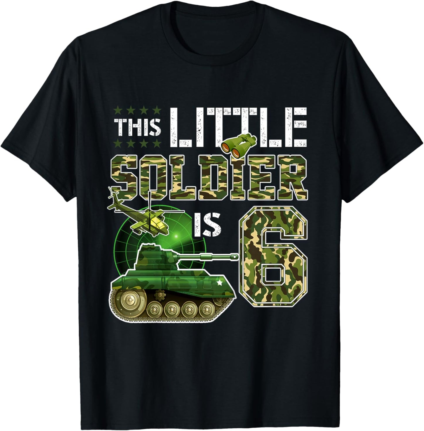 Kids Birthday Military Themed Camo This Little Soldier Is 6 Boys T-Shirt - T-Shirt | Black