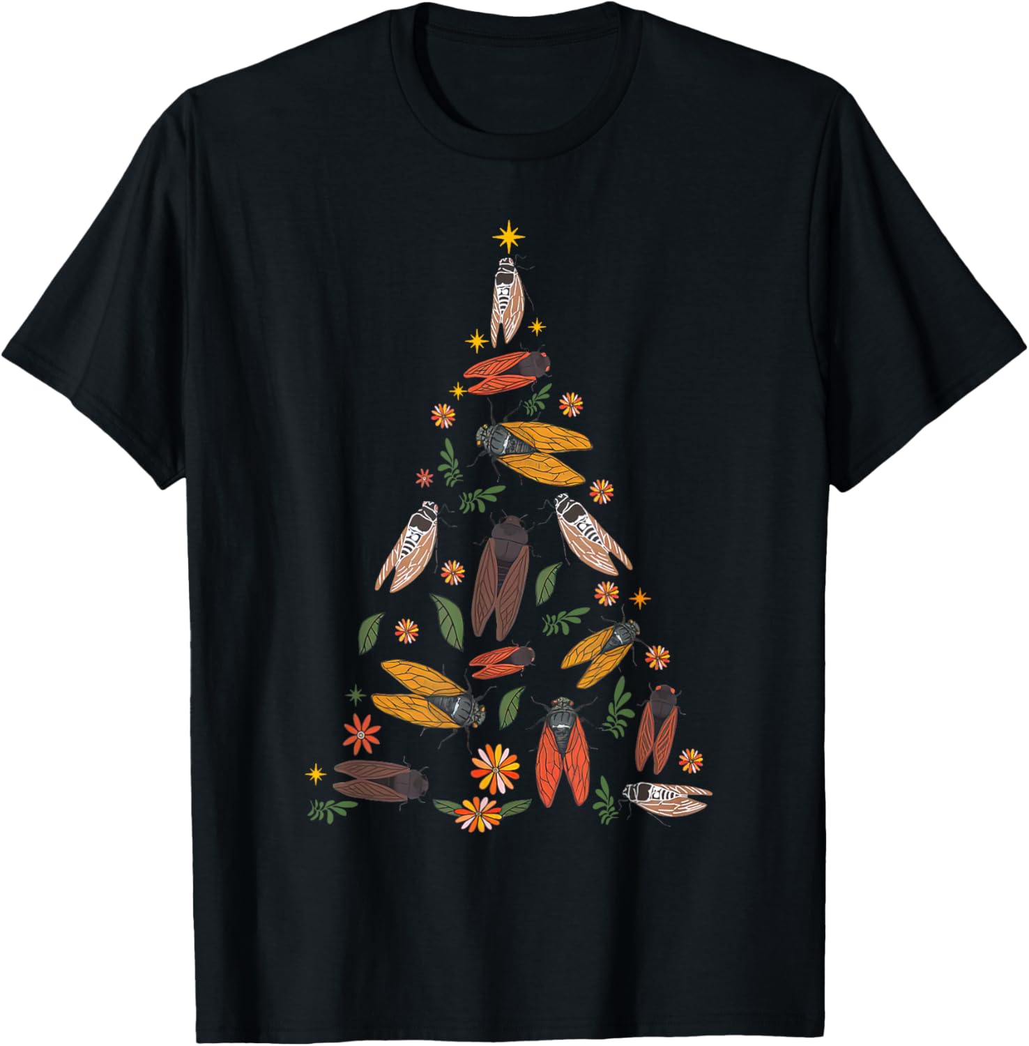 Cicada Christmas Tree Entomologist Bug Insect Nature Lover T-Shirt - T-Shirt | Black
