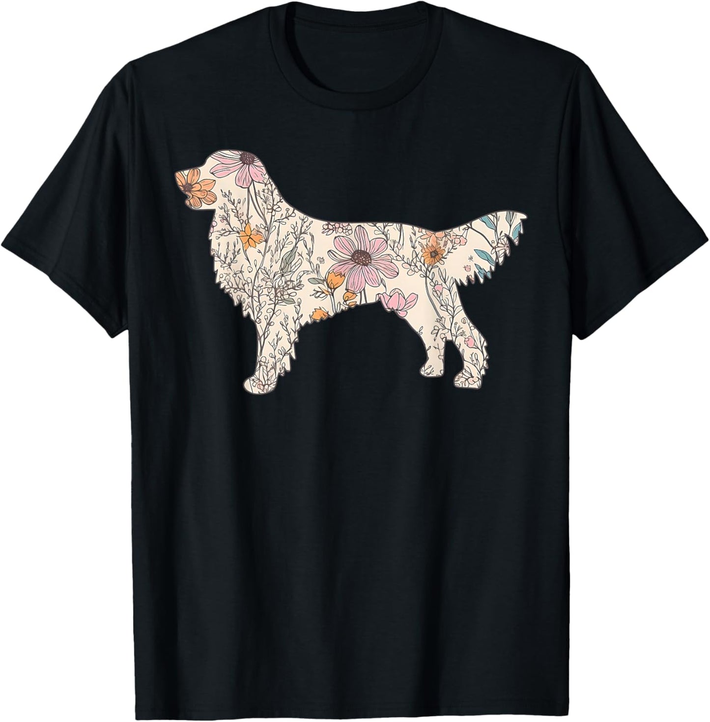 Floral Golden Retriever Wildflowers Dog Lover Golden Mom T-Shirt - T-Shirt | Black