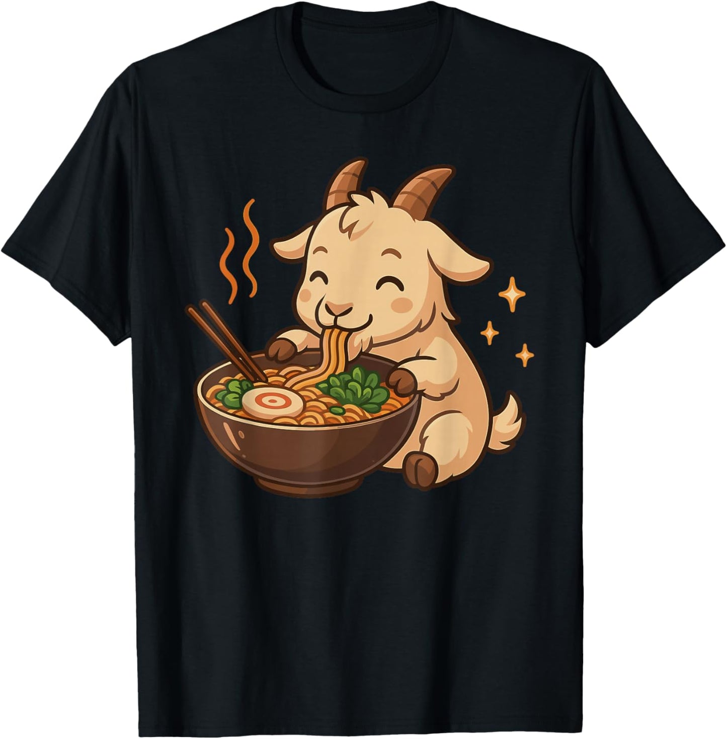 Goat with Noodles Ramen Kawaii Goat T-Shirt - T-Shirt | Black