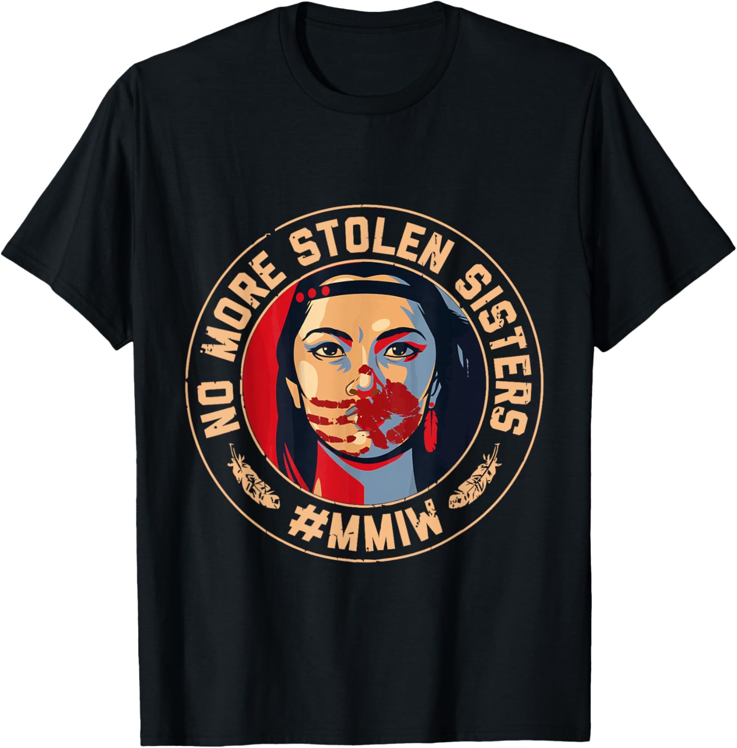 No-More Stolen Sister Red Hand MMIW Awareness America Native T-Shirt - T-Shirt | Black