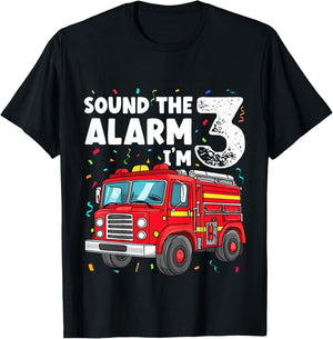 Kids Fire Truck Toddler 3rd Birthday Sound the Alarm I'm 3 Gift T-Shirt - T-Shirt | Black