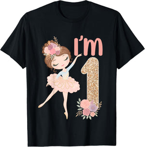 1st Birthday Ballerina Party Ballet Dancer Outfit Girls T-Shirt - T-Shirt | Black