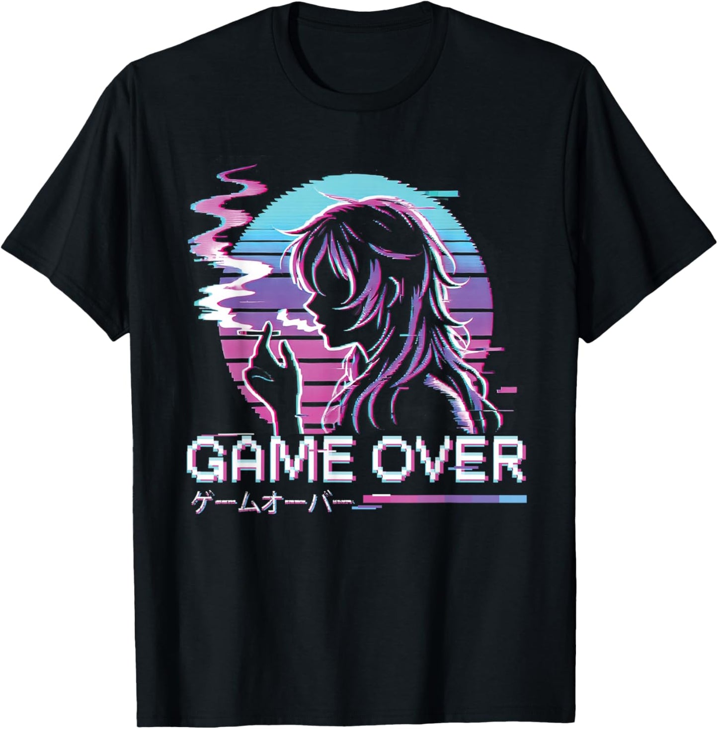 Japanese Vaporwave Aesthetic Sad Anime Girl Waifu Indie T-Shirt - T-Shirt | Black