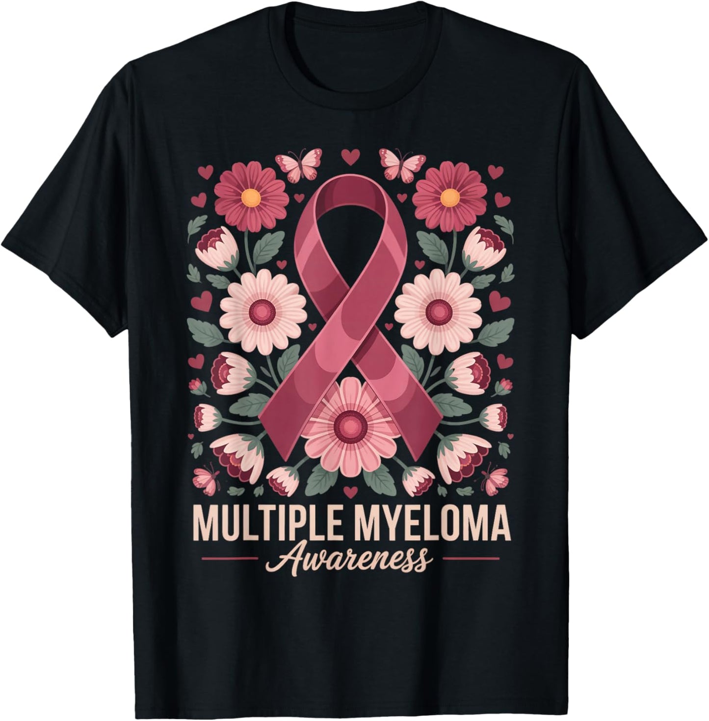 Flower Floral Myeloma Cancer Awareness Multiple Myeloma T-Shirt - T-Shirt | Black