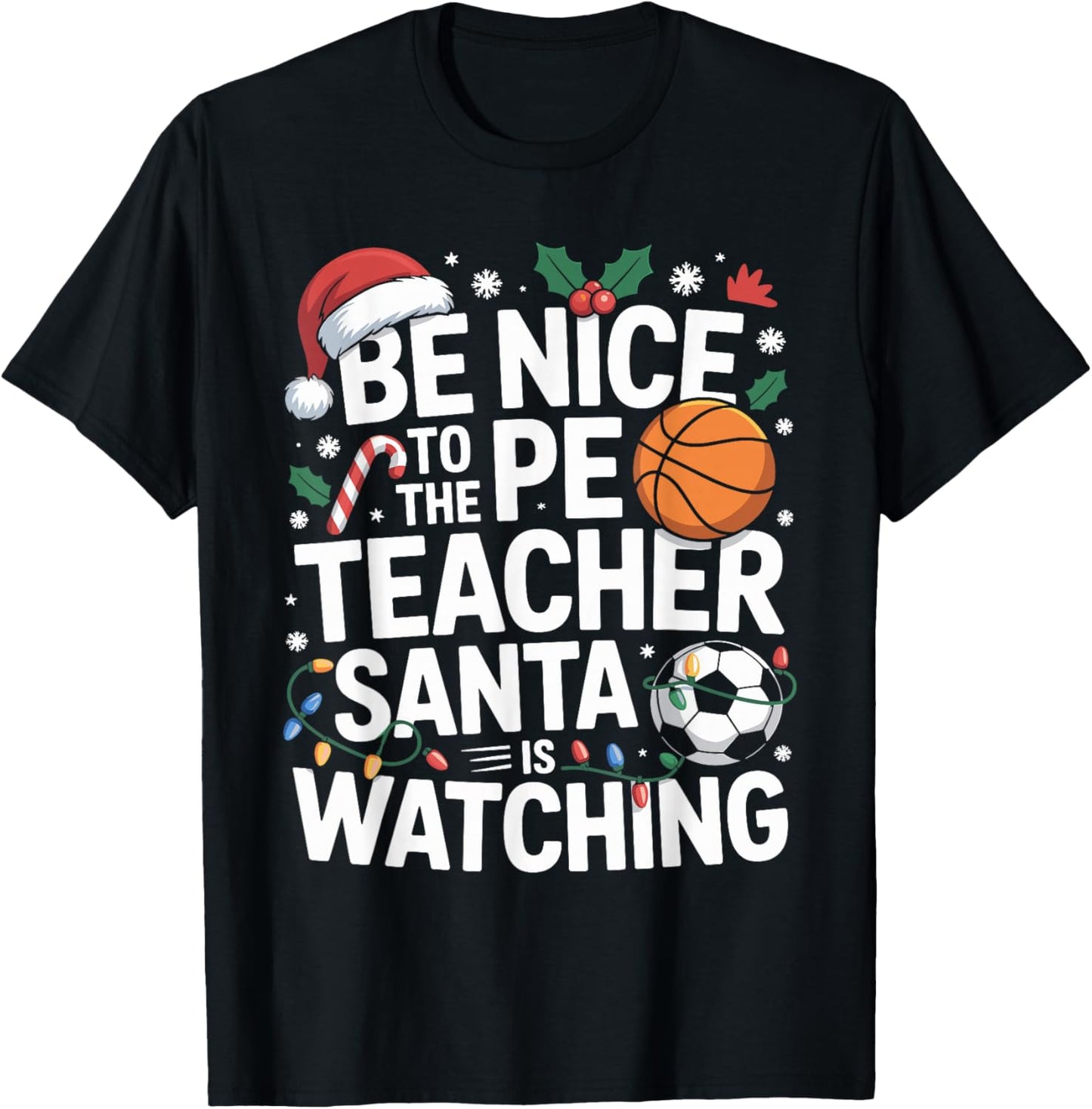PE Teacher Christmas Physical Education Xmas T-Shirt - T-Shirt | Black