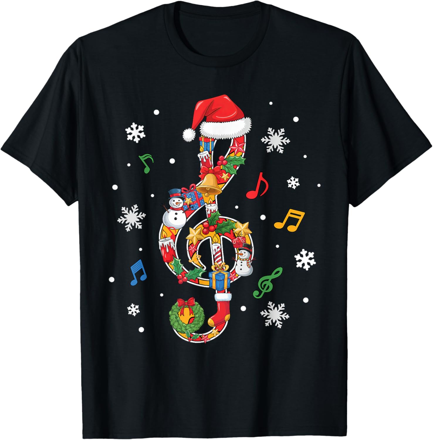 Merry Christmas Musical Note Music Lover Kids Music Teachers T-Shirt - T-Shirt | Black