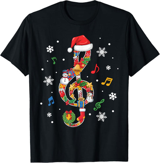 Merry Christmas Musical Note Music Lover Kids Music Teachers T-Shirt - T-Shirt | Black