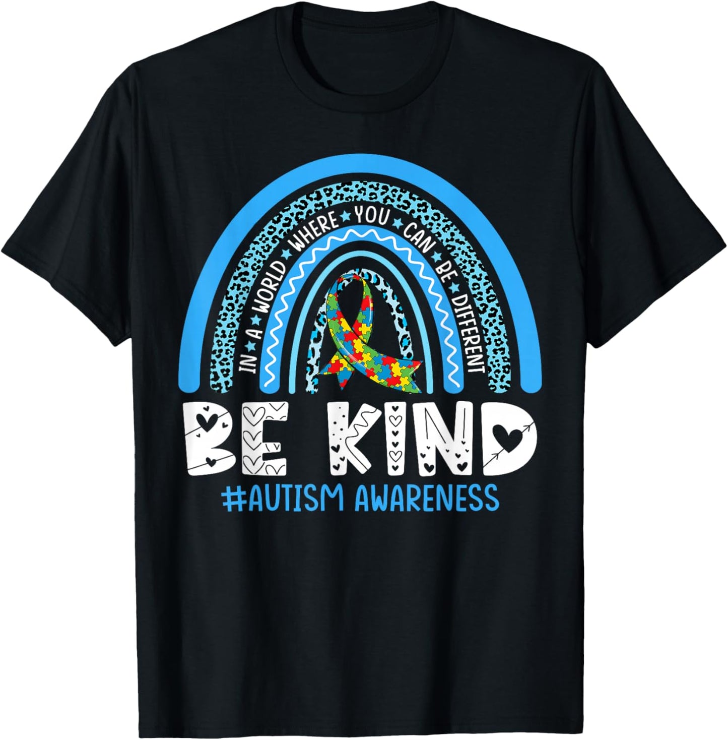 Autism Awareness Rainbow We Wear Blue April Men Women Kid T-Shirt - T-Shirt | Black