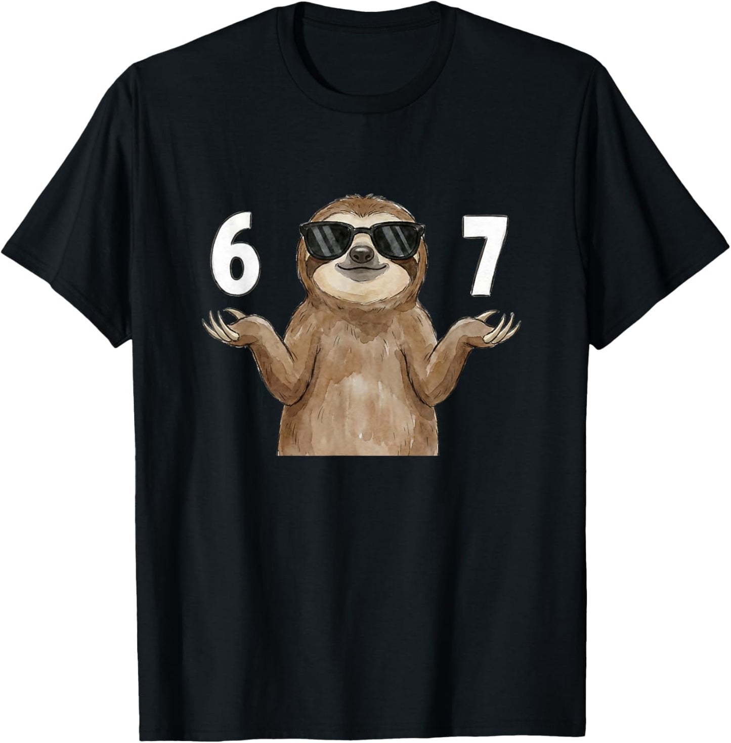 67 Meme Sloth Shirt 6 7 Hand Gesture Kids Slang Six Seven T-Shirt - T-Shirt | Black