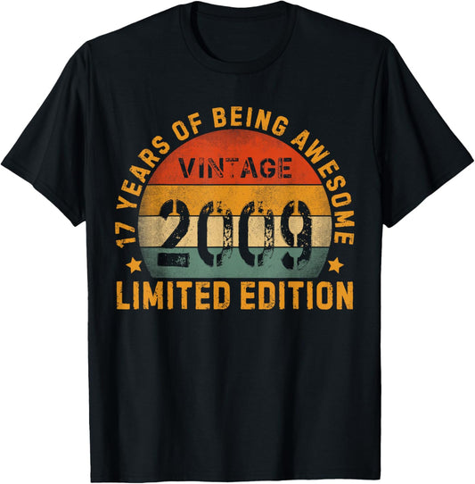 Vintage 2009 17th Birthday 17 Years Being Awesome Men Kids T-Shirt - T-Shirt | Black