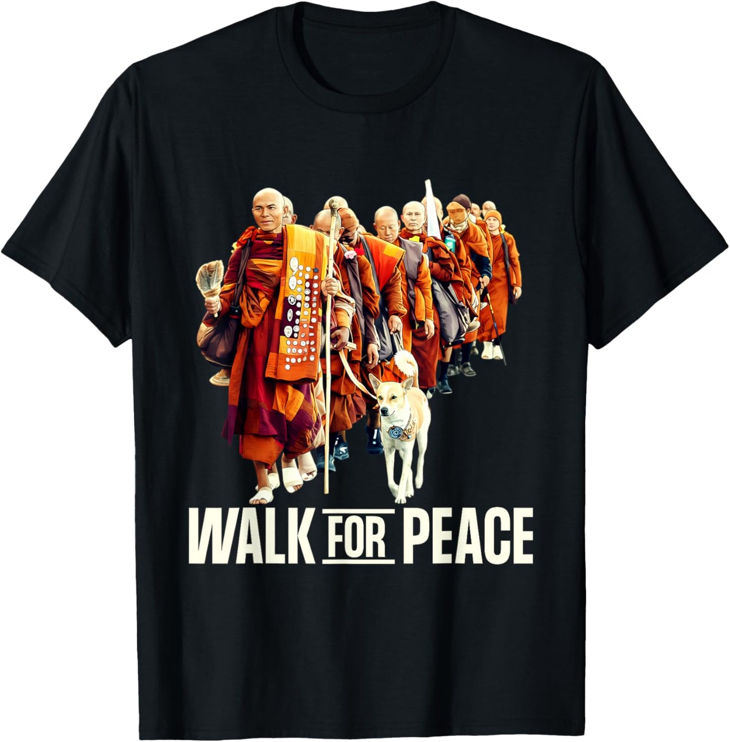 Peace Walking Monks and Aloka Dog Walk for Peace T-Shirt - T-Shirt | Black