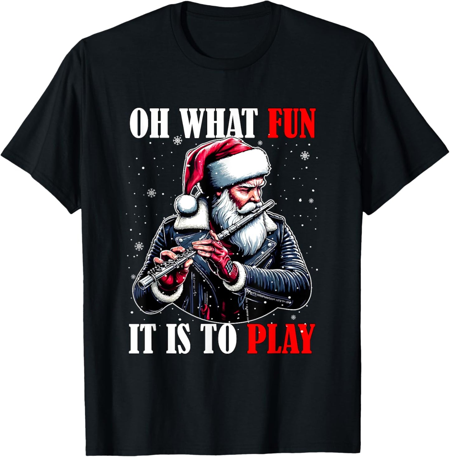 What Funny It Is To Play Christmas Santa Playing Flute T-Shirt - T-Shirt | Black