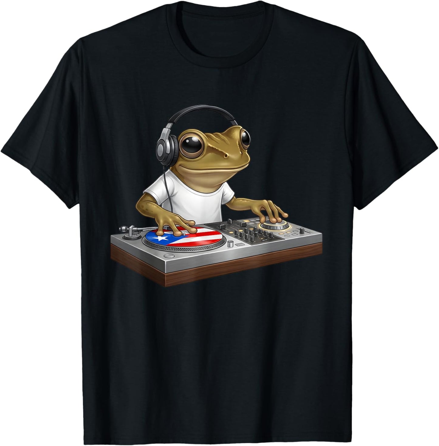 Puerto Rico Coqui Frog DJ Turntable Music PR Flag T-Shirt - T-Shirt | Black