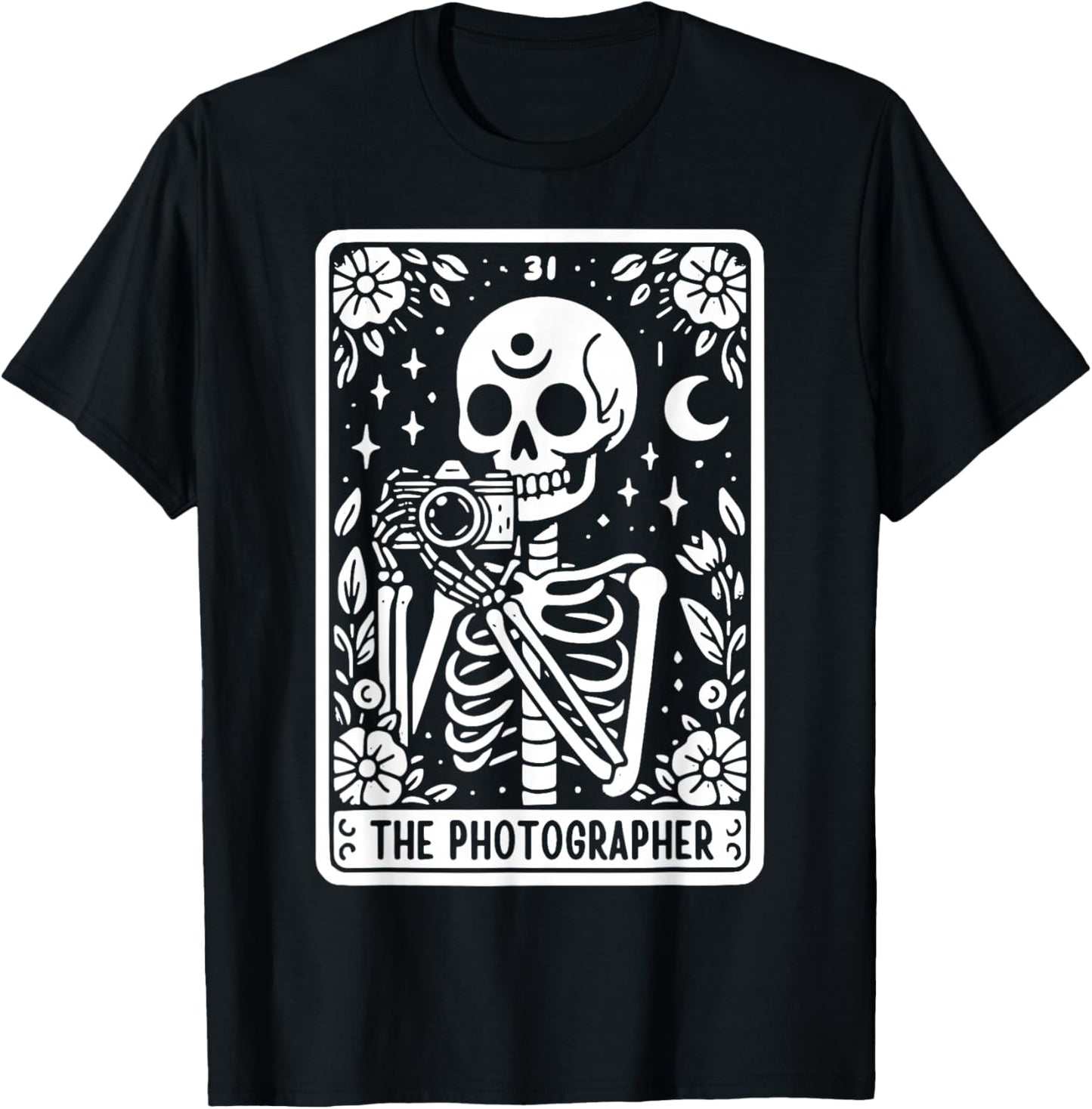 The Photographer Skeleton Tarot Card Photographer Cameraman T-Shirt - T-Shirt | Black