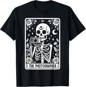 The Photographer Skeleton Tarot Card Photographer Cameraman T-Shirt - T-Shirt | Black