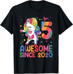 Awesome Since 2020 Unicorn 5th Birthday Gifts Girls Teens T-Shirt - T-Shirt | Black