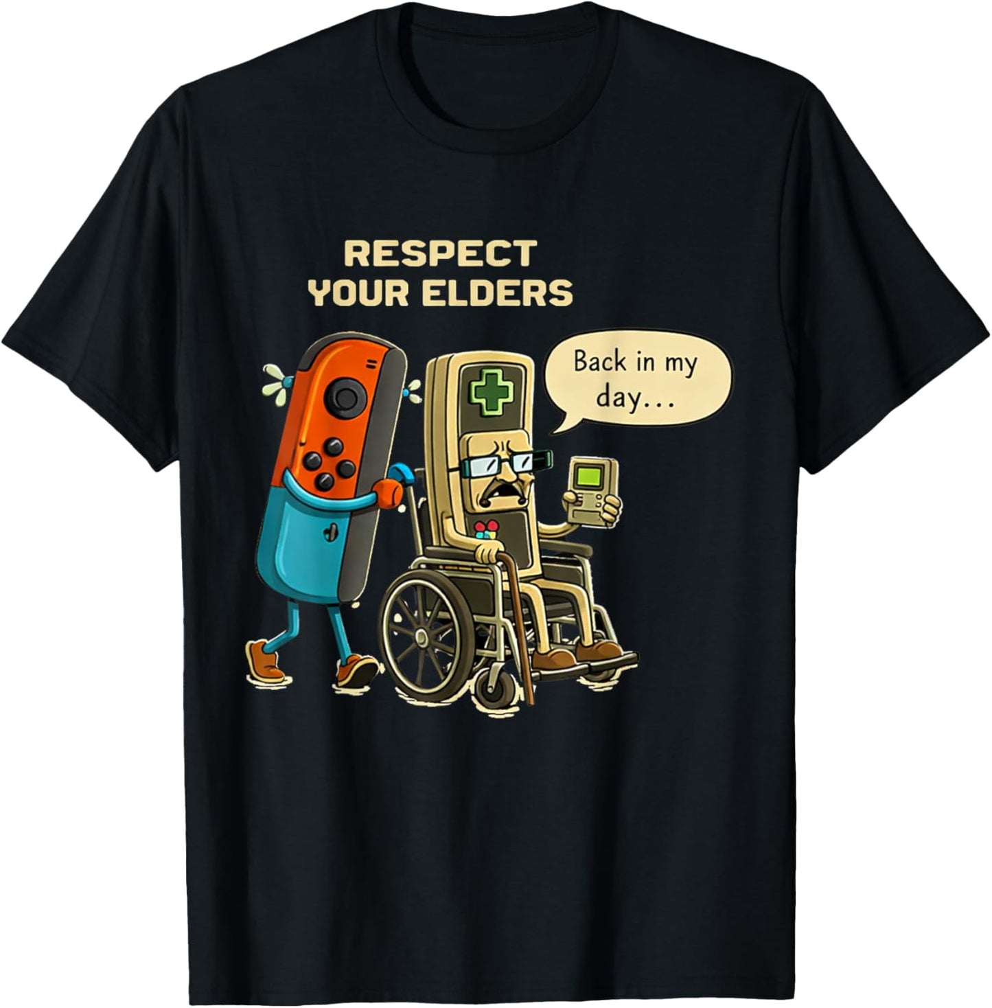 Respect Your Seniors Gaming Control Retro Funny Gamer T-Shirt - T-Shirt | Black