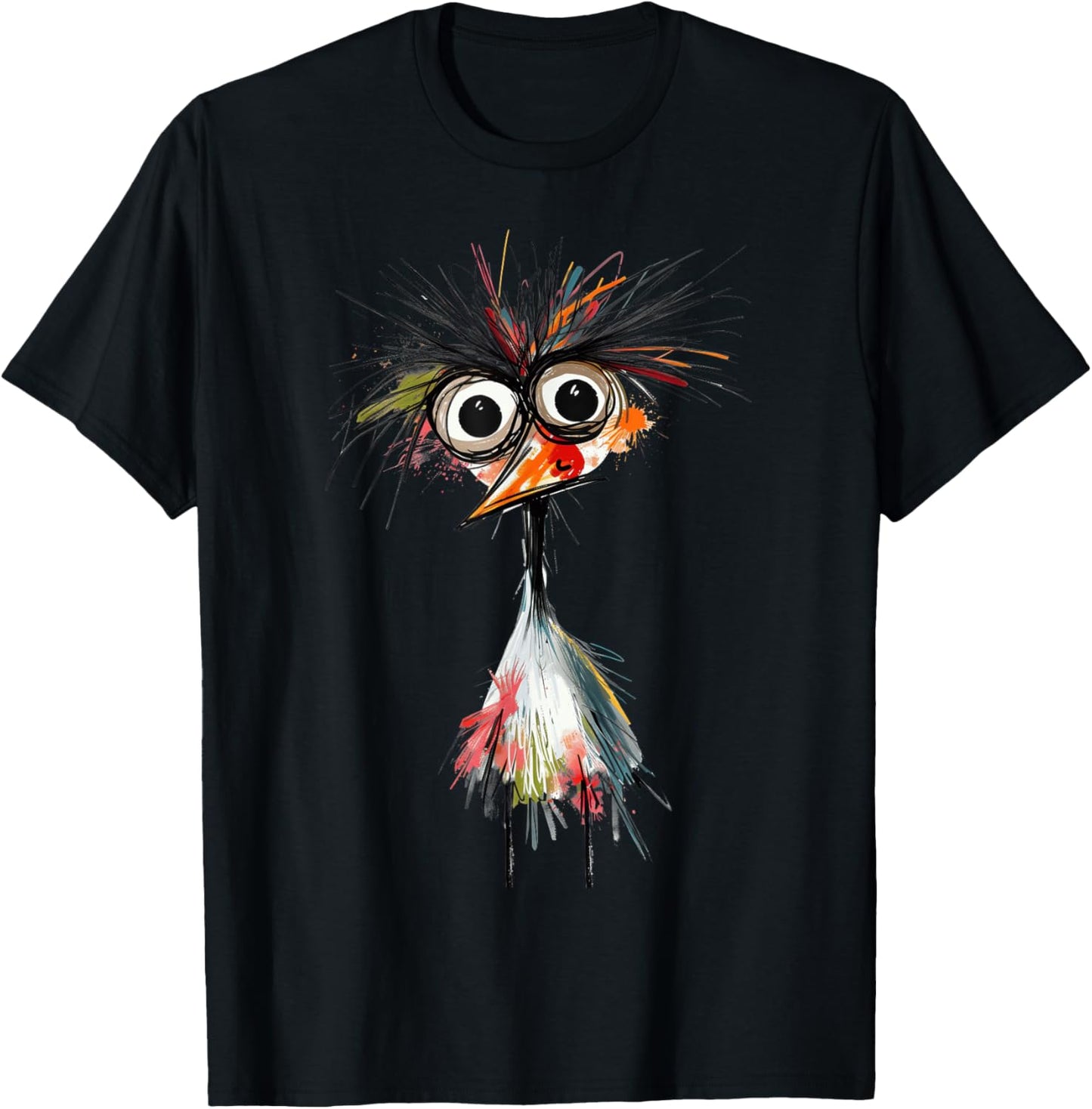 Quirky Abstract Bird Art Messy Whimsical Creature Design T-Shirt - T-Shirt | Black