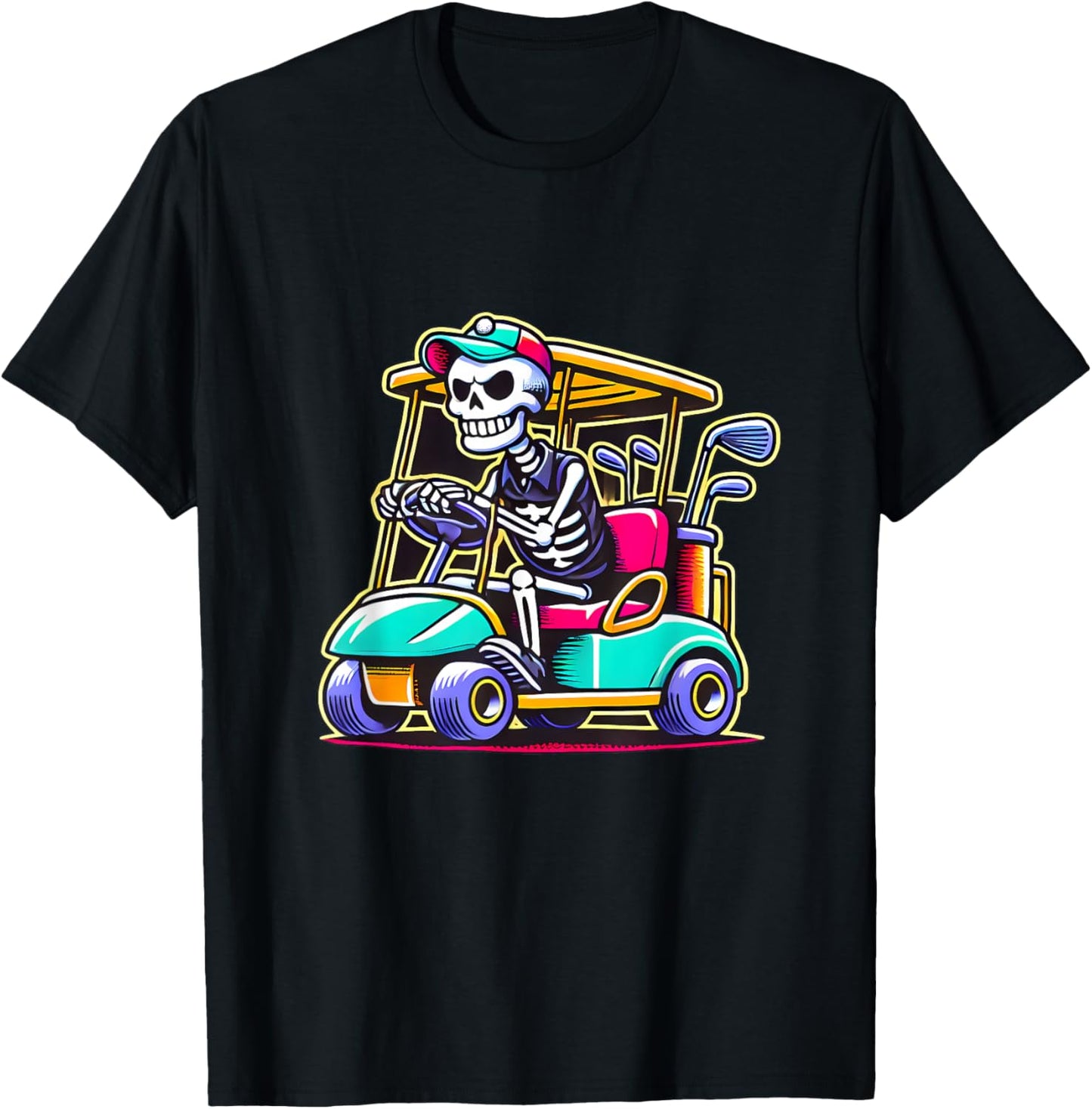 Halloween Skeleton Golf Cart Golfer T-Shirt - T-Shirt | Black