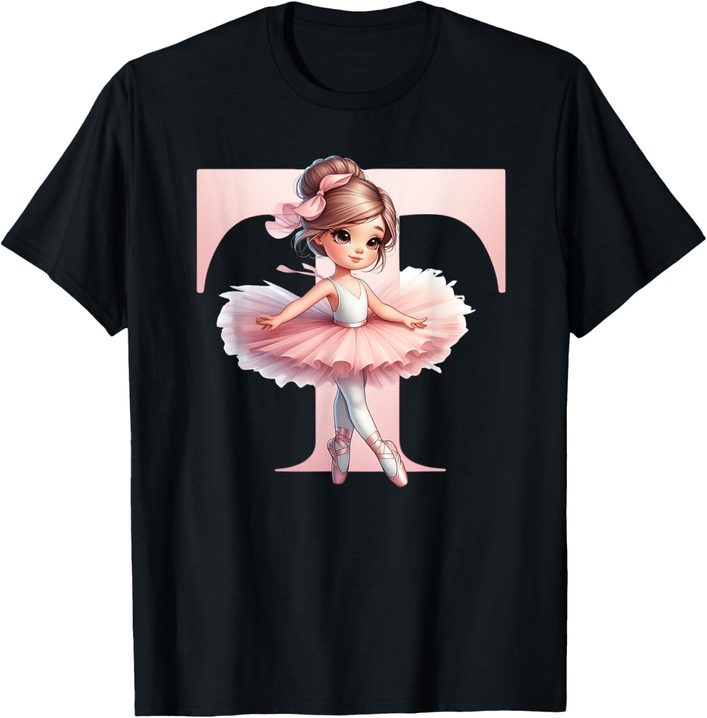 Ballerina Girl Dancing Name First Letter T Girly Tutu Ballet T-Shirt - T-Shirt | Black