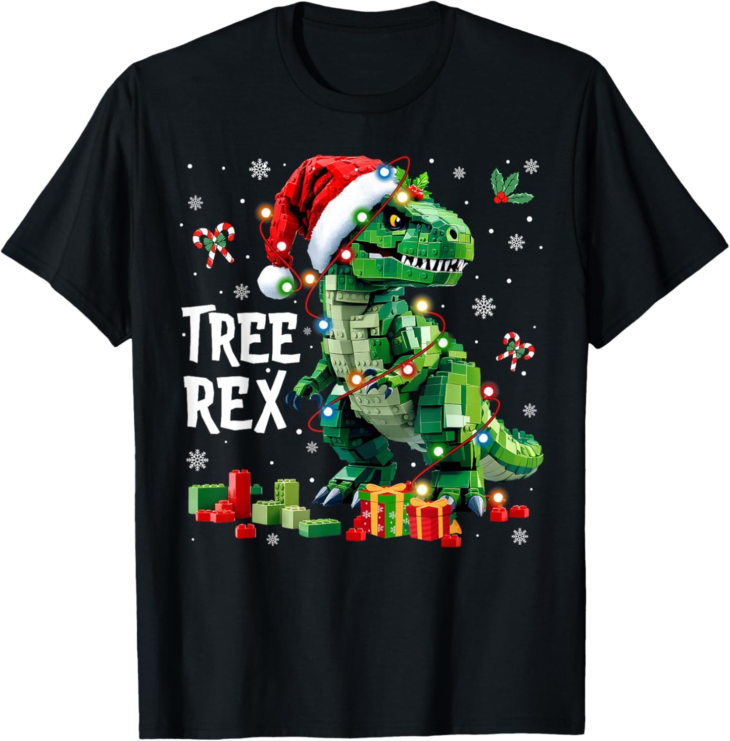 Christmas Builder Block Brick Building Dinosaur Boys T-Shirt - T-Shirt | Black