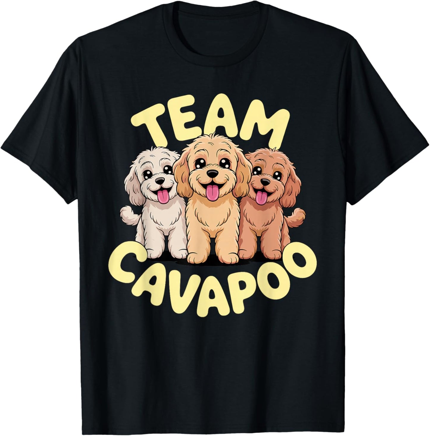 Cartoon Cavalier Poodle Cross Mix Breed Dog Team Cavapoo T-Shirt - T-Shirt | Black