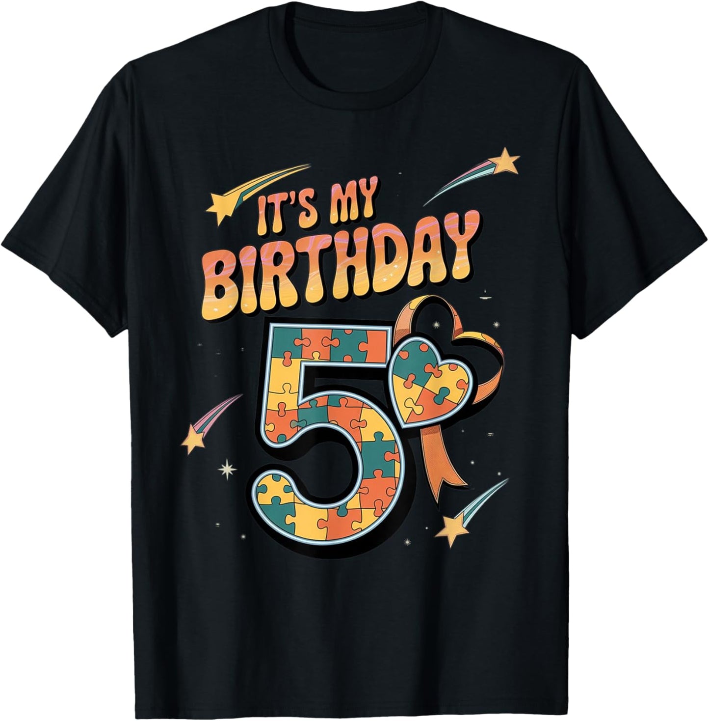 It's My 5th Birthday Kids Autism 5 Years Old Girls Boys T-Shirt - T-Shirt | Black