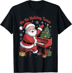 Funny Santa Playing Piano Holiday Chrismas Xmas Pajama T-Shirt - T-Shirt | Black